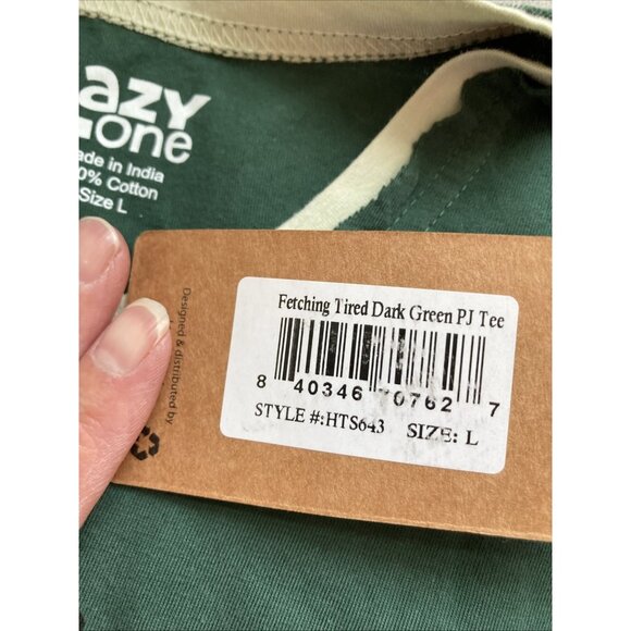 Lazy One Fetching Tired Dark Green PJ Tee Woman Large Short Sleeve Cotton NWT - Picture 7 of 9